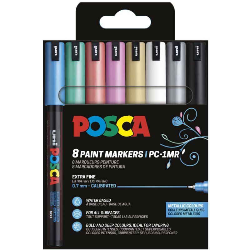 POSCA pigment markers PC1MR, metallic colours, 0.7 mm, 8 pieces